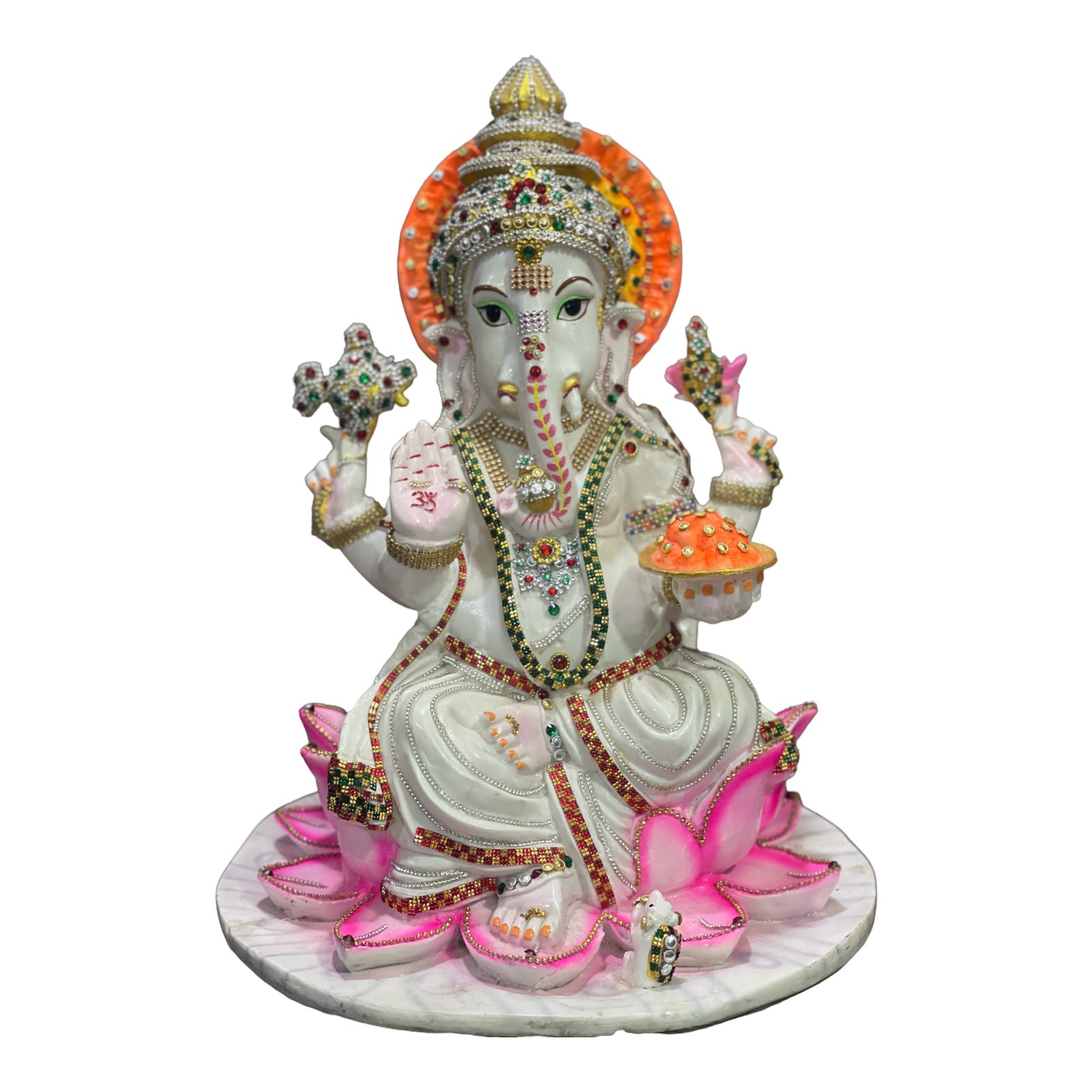Kamal Ganesha White Marble Look Ganesha Idol decorative Zaircon