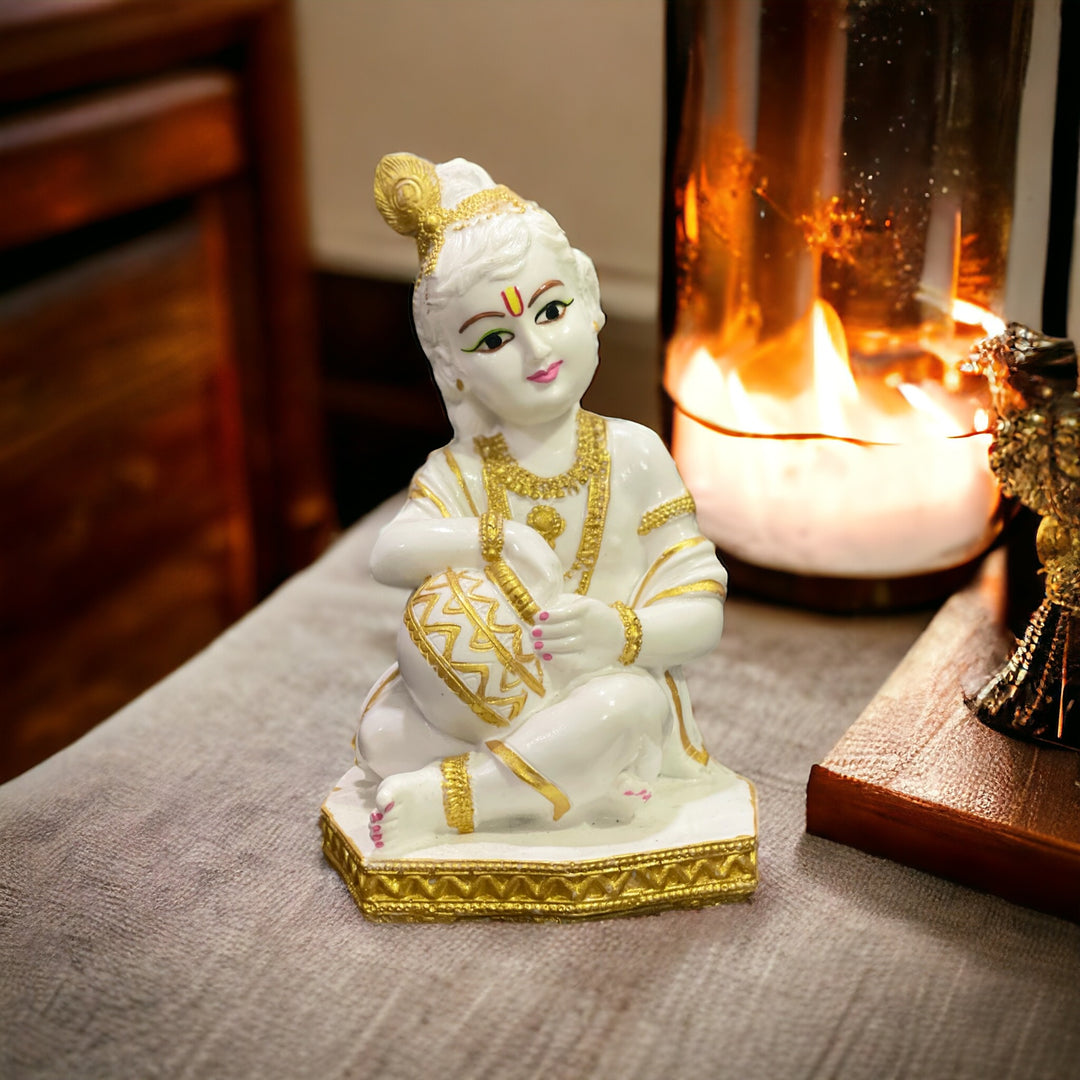 Makhan Chor Marble Krishan Statue, Height -18 cm