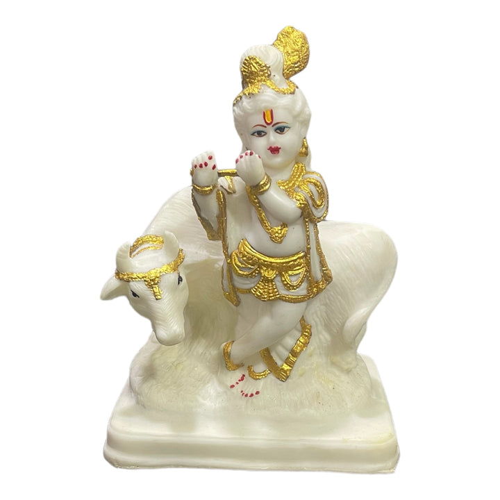 Standing Krishan Basuri With Cow Marble Look Idol