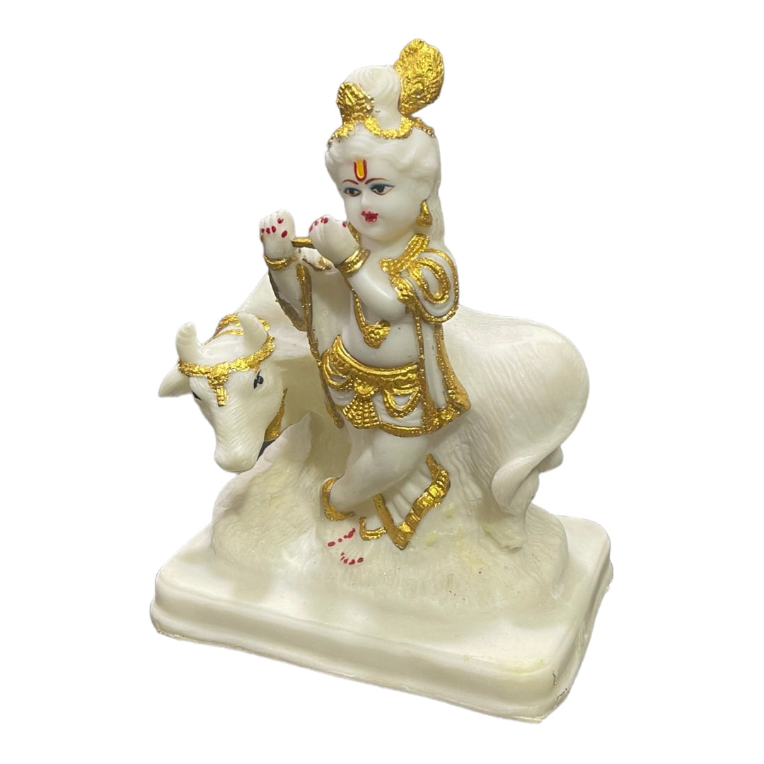 Standing Krishan Basuri With Cow Marble Look Idol