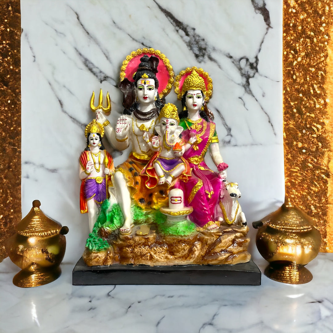 18 Inches Shiv Parivar Marble Look Colourful Idol