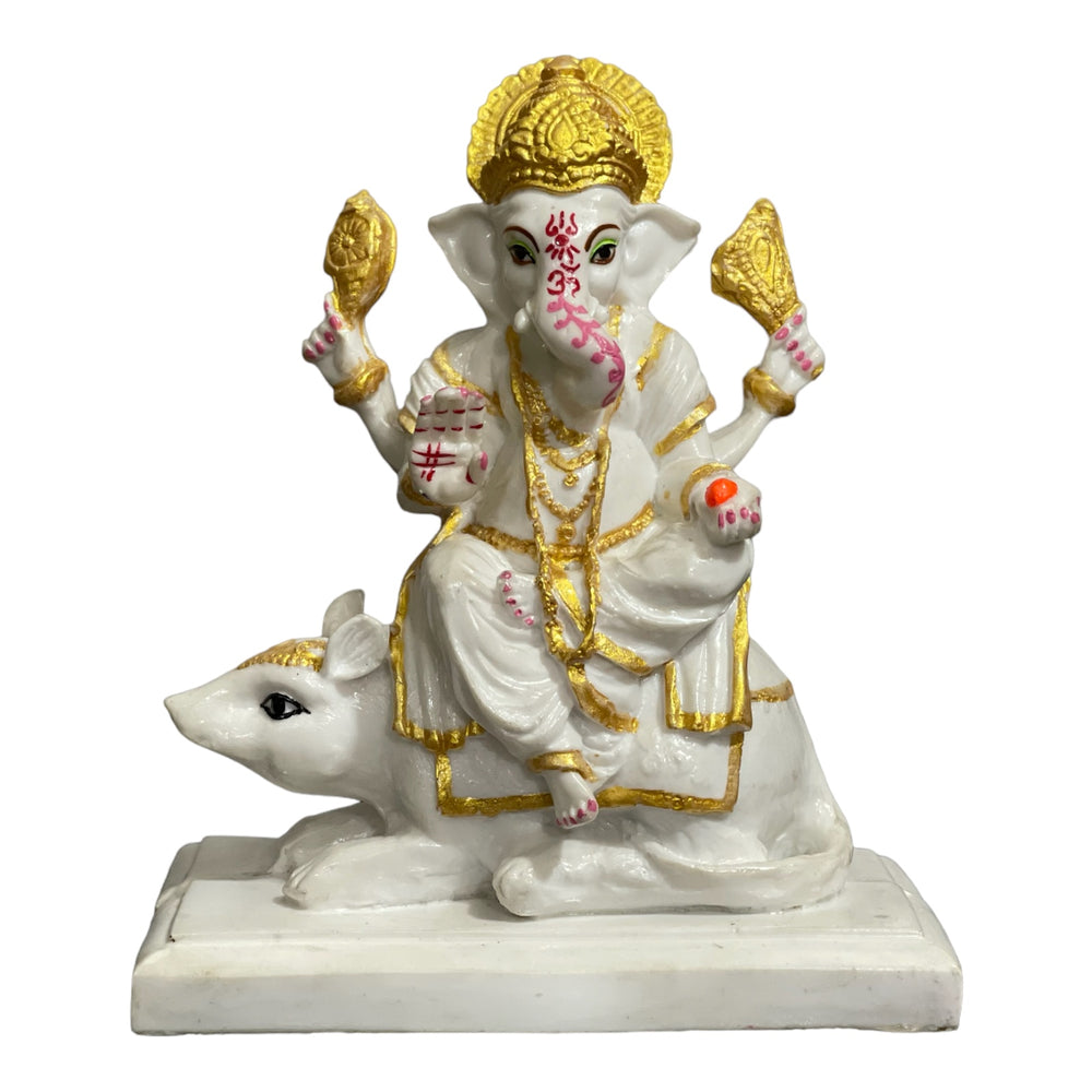 Ganesh Sitting On Mushak Marble Look Idol Best For Home Puja Ghar