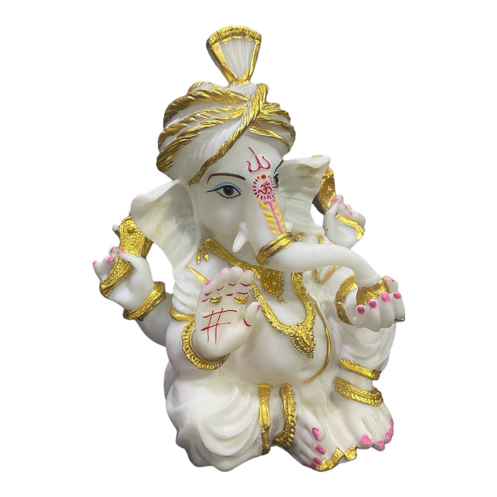 Pagdi Ganesha White Marble Look Ganesha Statue Murti H-34 cm
