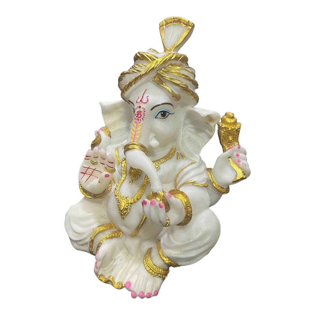 Pagdi Ganesha White Marble Look Ganesha Statue Murti H-34 cm