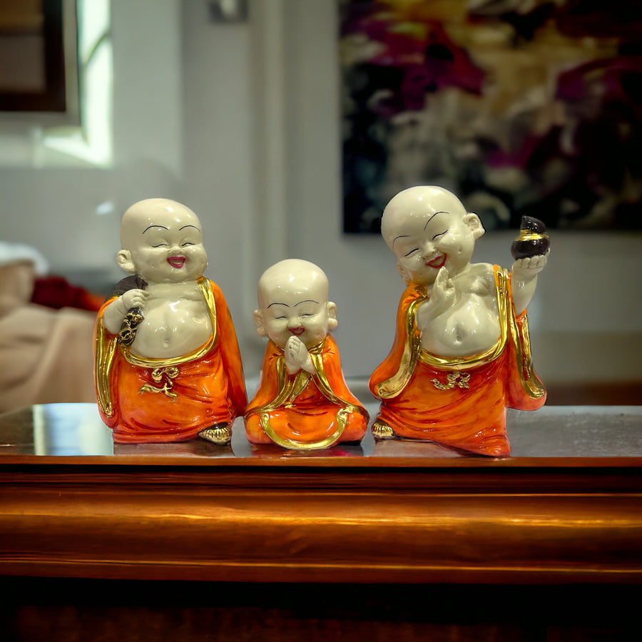 Polyresin Set of 3 Baby Buddha Monk Figurine