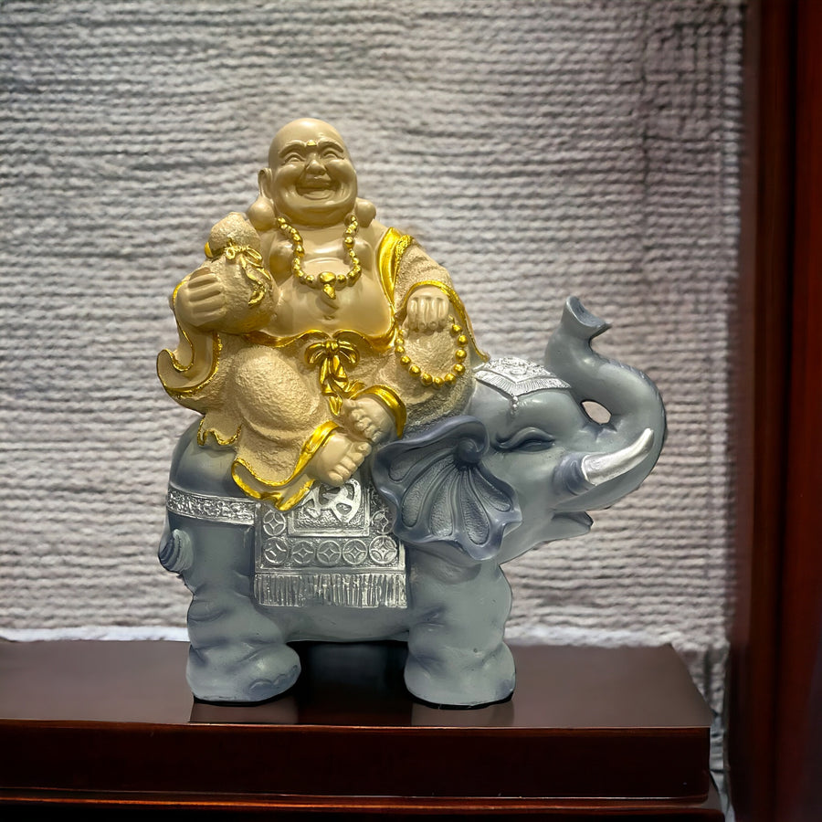 Laughing Buddha on Elephant Showpiece