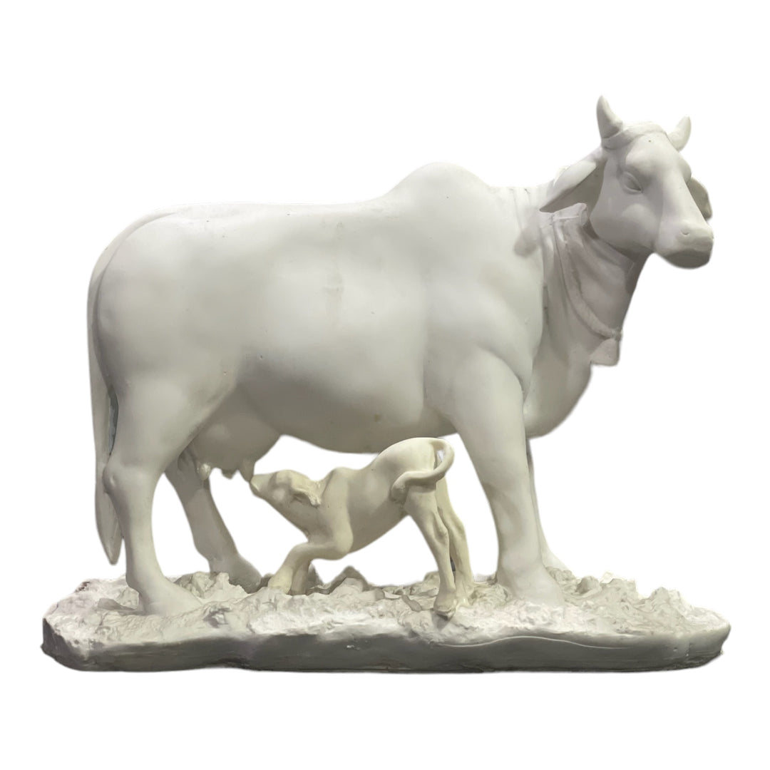 Kamdhenu Cow and Calf Statue, H-23 cm