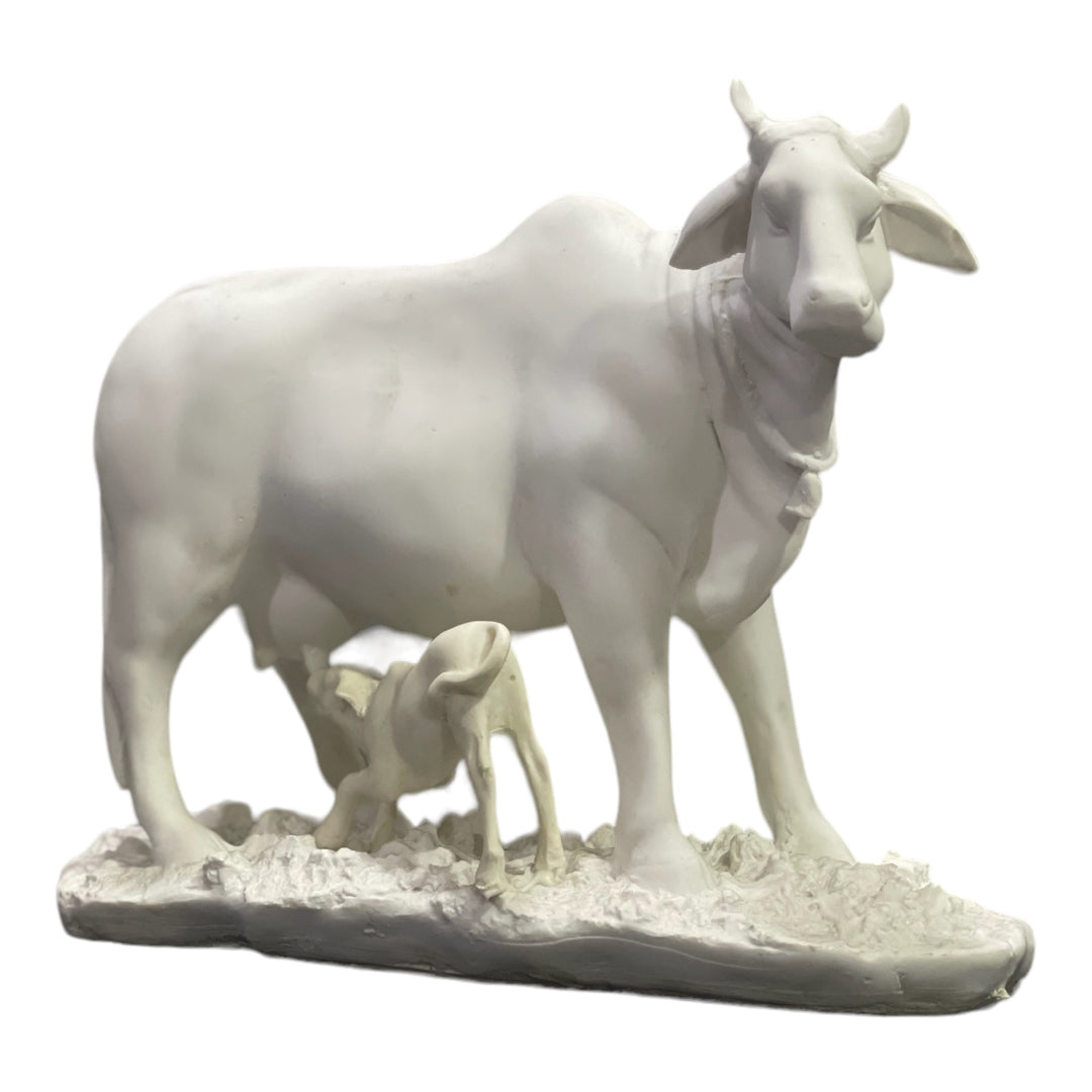 Kamdhenu Cow and Calf Statue, H-23 cm