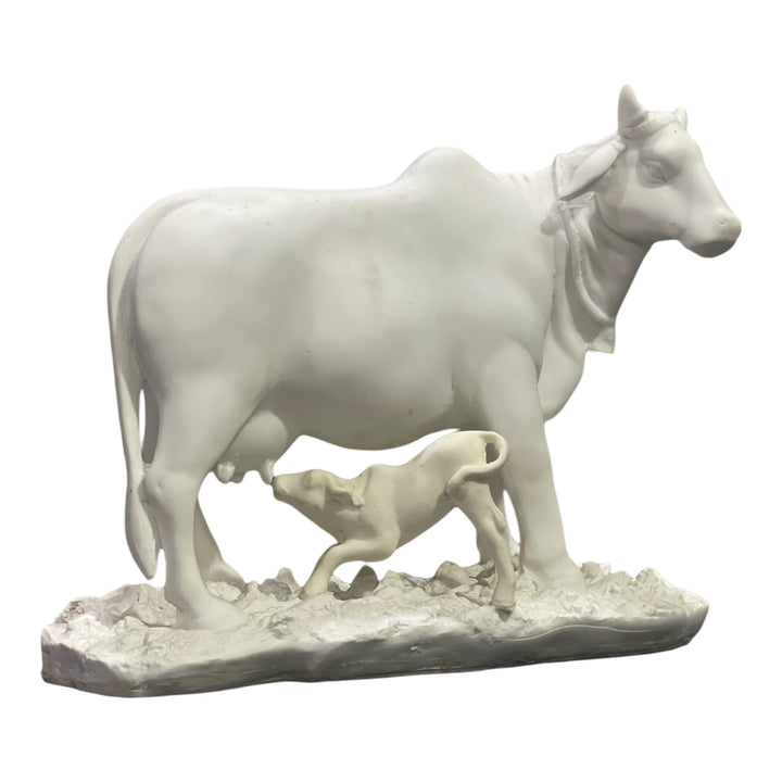 Kamdhenu Cow and Calf Statue, H-23 cm