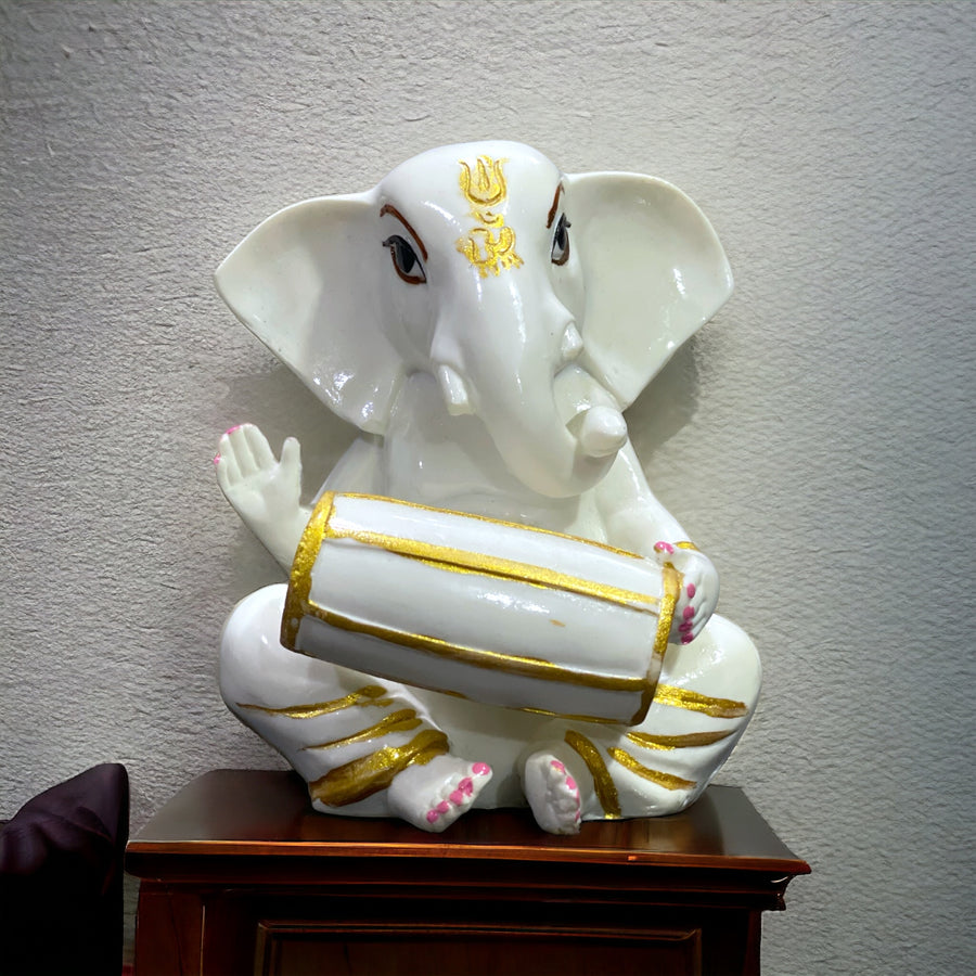 Playing Dholak Lord Ganesh Marble Look Idol