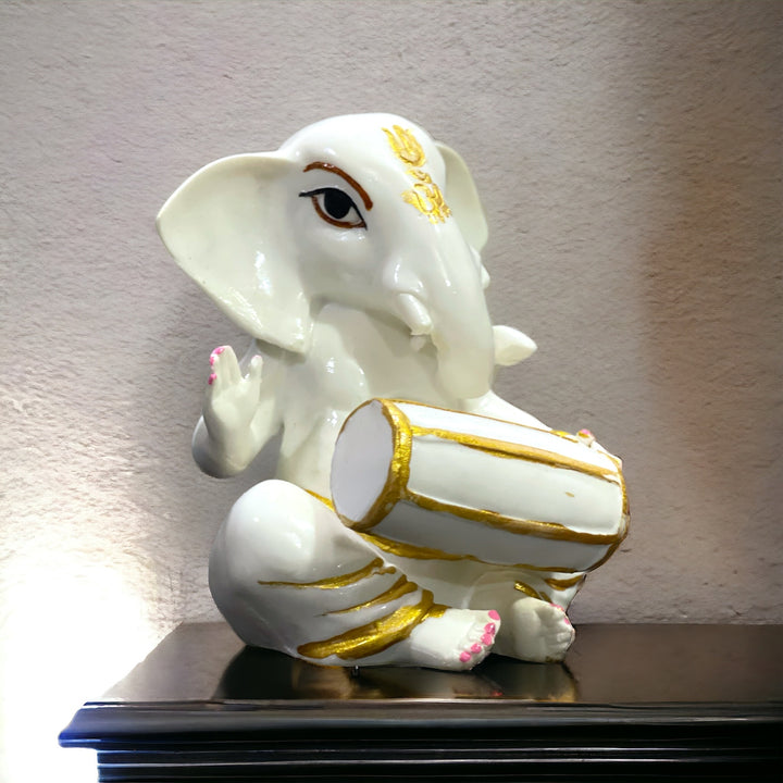 Playing Dholak Lord Ganesh Marble Look Idol