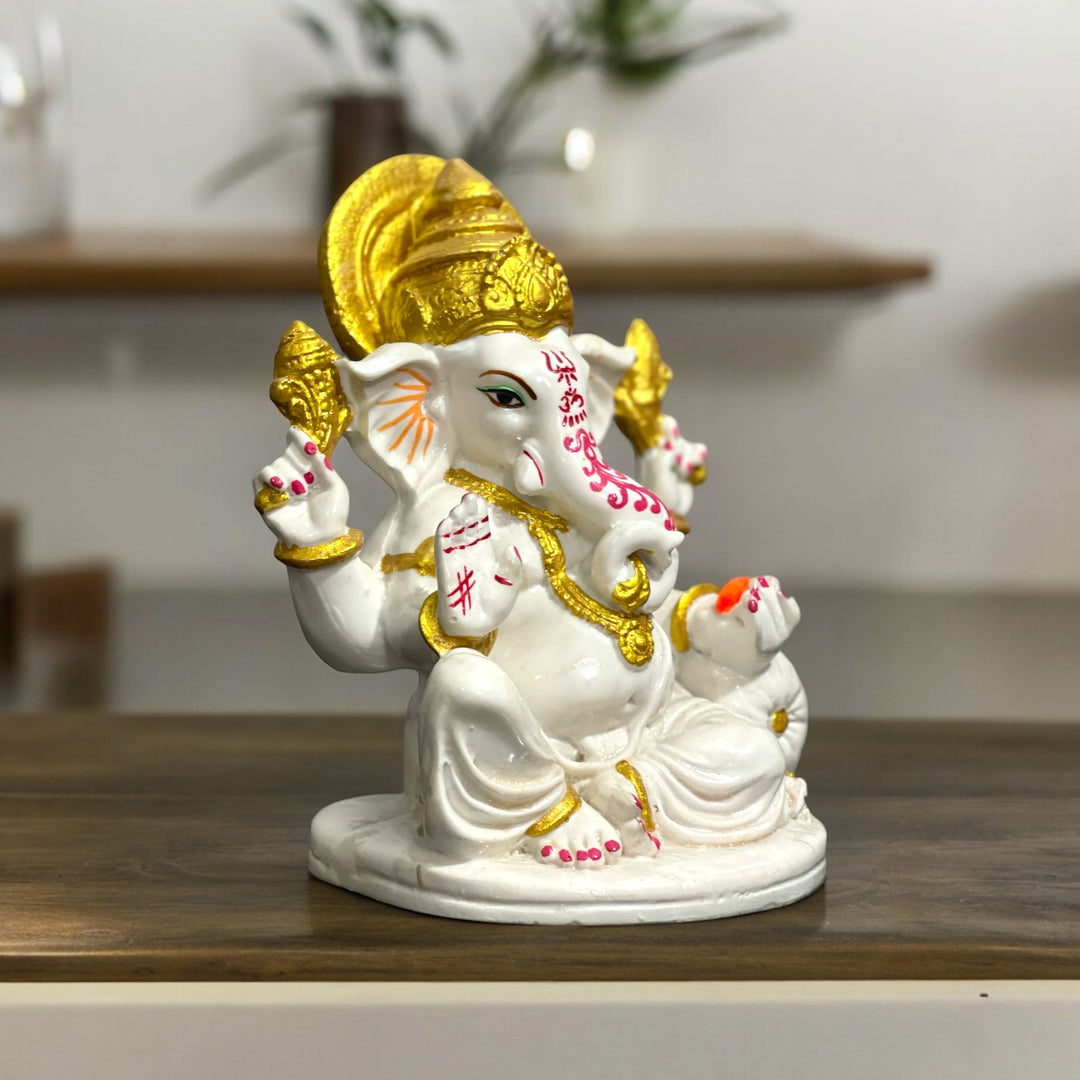 White Marble Ganesha Statue Figurine for Home Decor H-16 cm