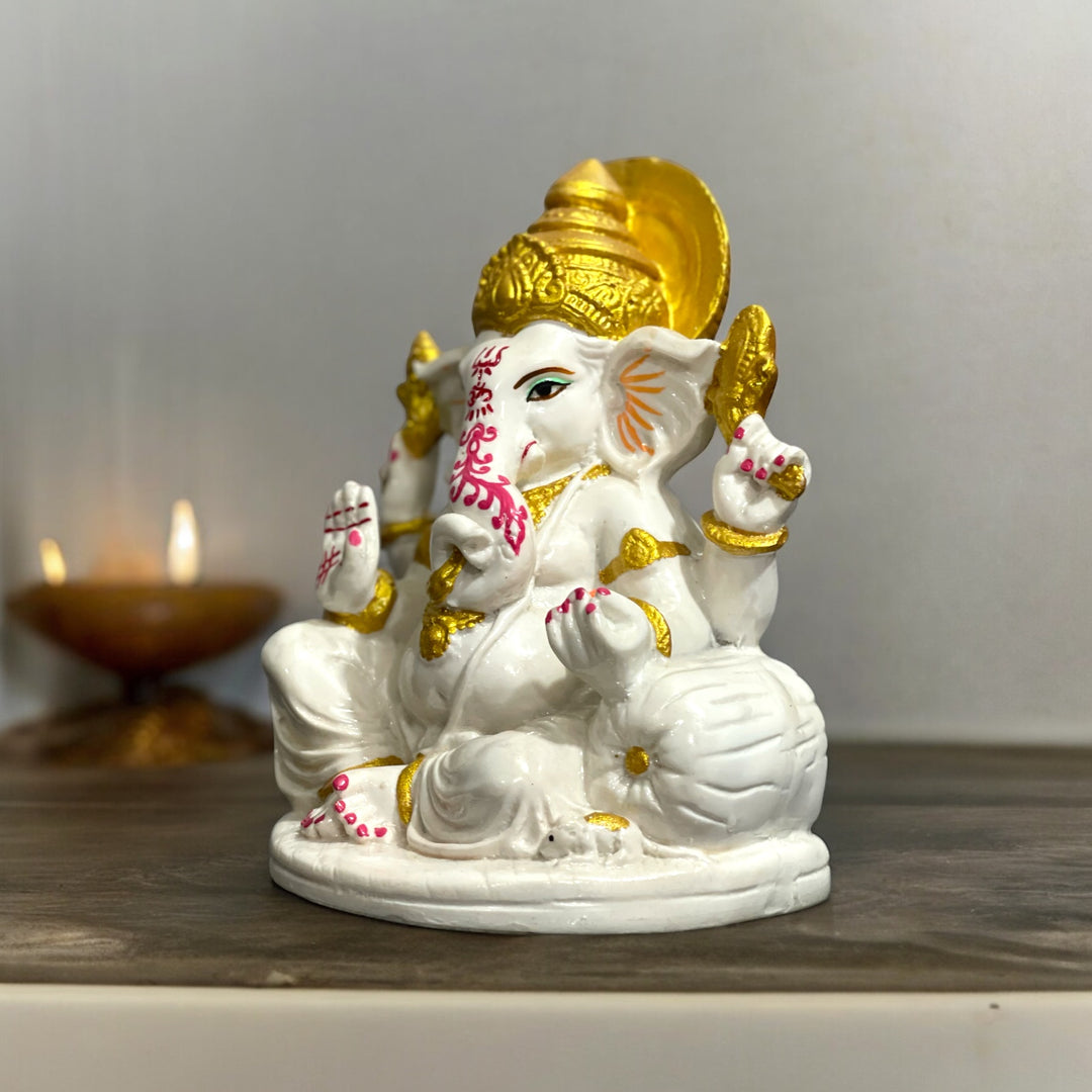 White Marble Ganesha Statue Figurine for Home Decor H-16 cm