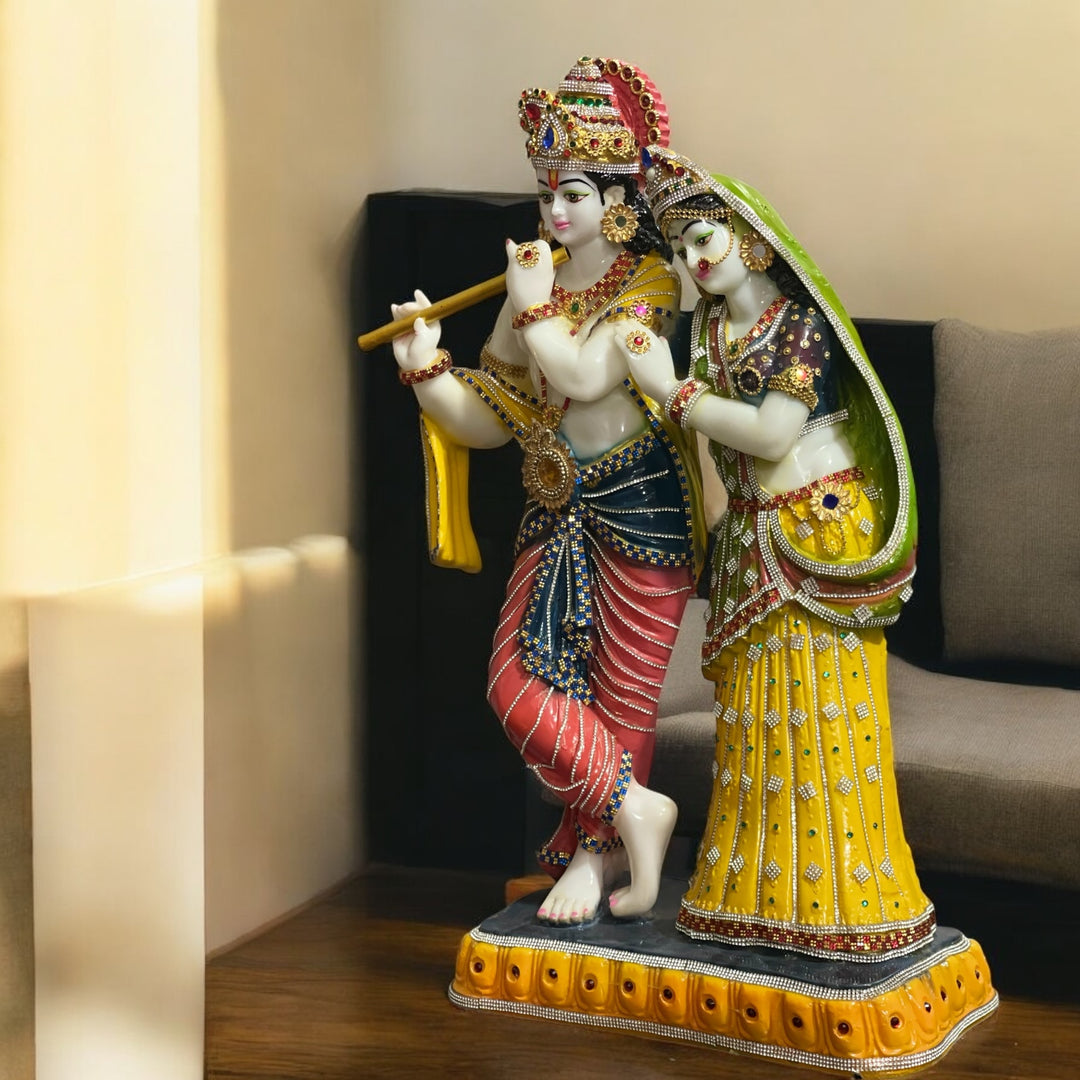 2 feet radha krishna idol composite marble