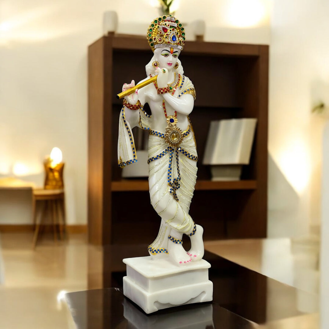 Premium 2 Feet Krishna with Bansuri Statue – Composite Marble Home Décor