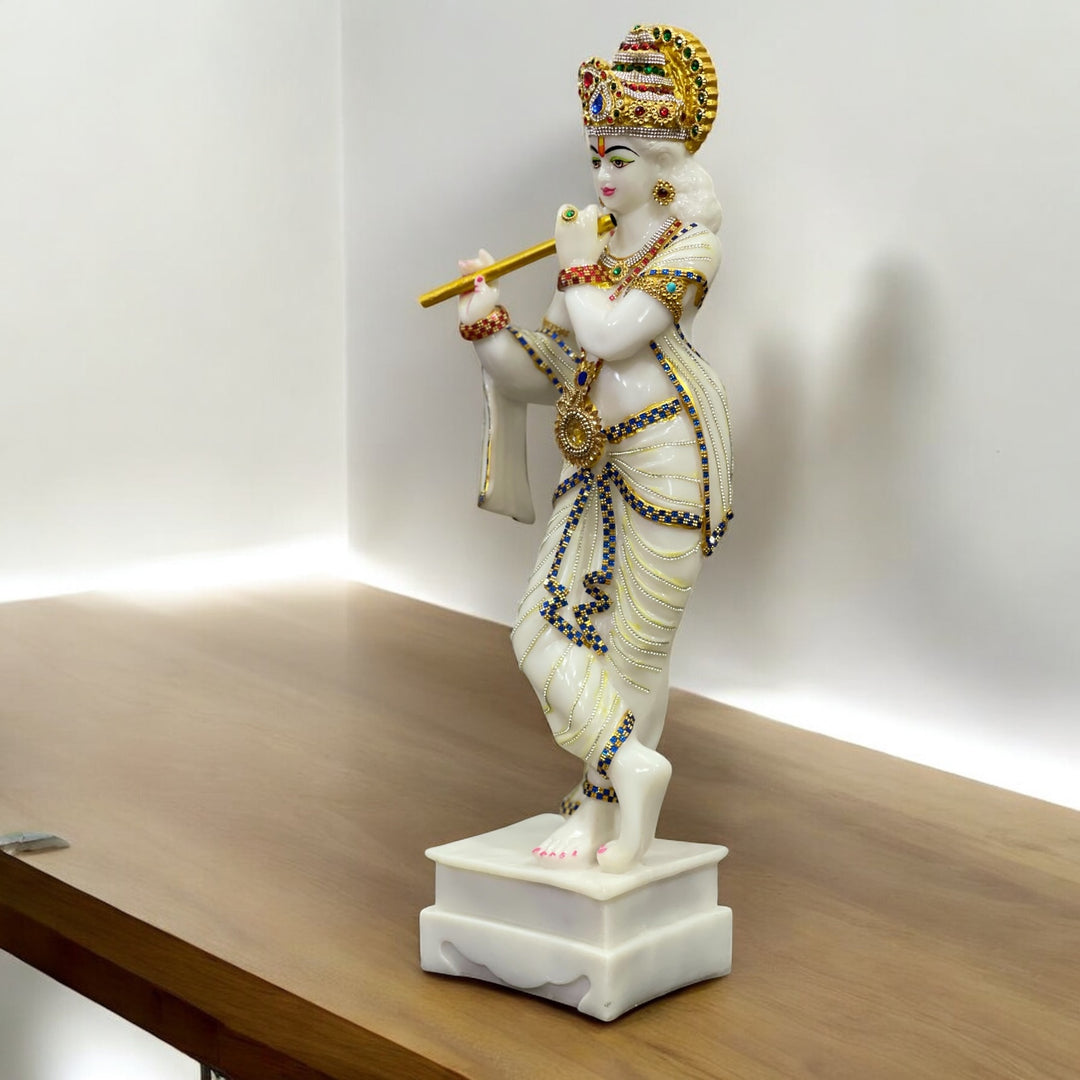 Premium 2 Feet Krishna with Bansuri Statue – Composite Marble Home Décor