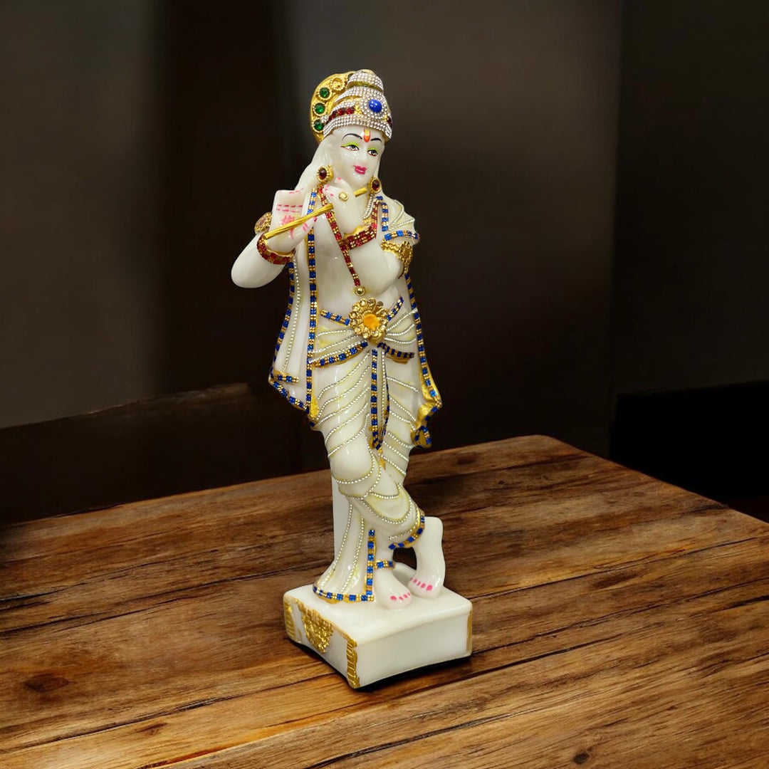 Standing Lord Krishan Decorative Idol Marble Look Murti Statue Height- 38 Cm