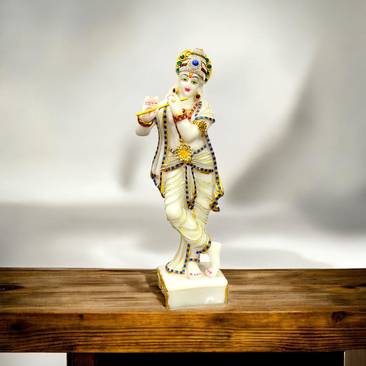 Standing Lord Krishan Decorative Idol Marble Look Murti Statue Height- 38 Cm