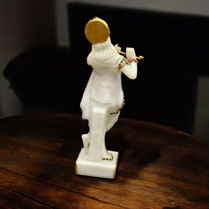 Standing Lord Krishan Decorative Idol Marble Look Murti Statue Height- 38 Cm