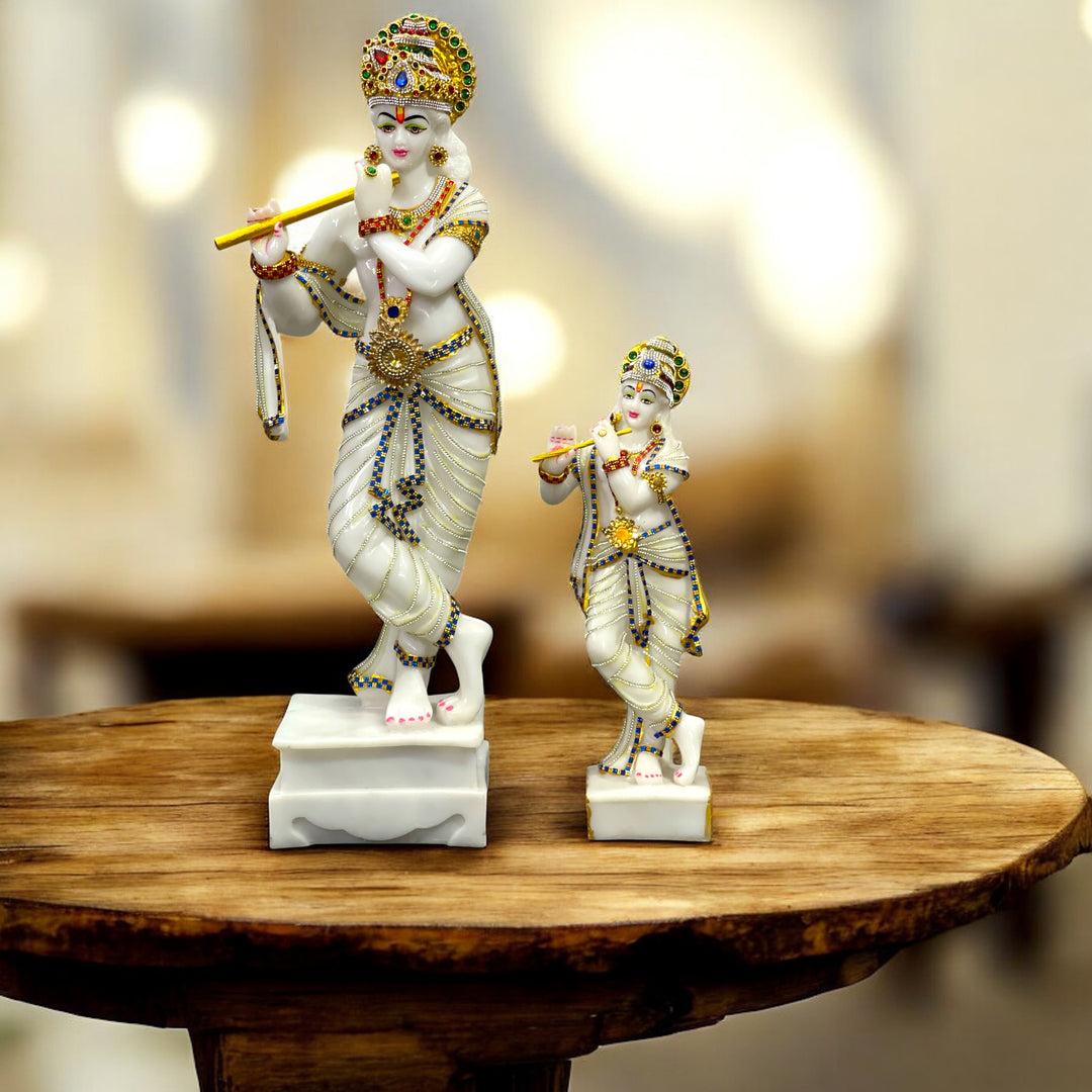 Standing Lord Krishan Decorative Idol Marble Look Murti Statue Height- 38 Cm