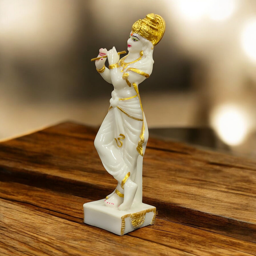Standing Krishan Golden Idol Marble Look Murti Statue Height- 16 inches. 1.5 ft