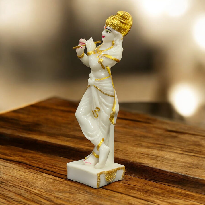 Standing Krishan Golden Idol Marble Look Murti Statue Height- 16 inches. 1.5 ft