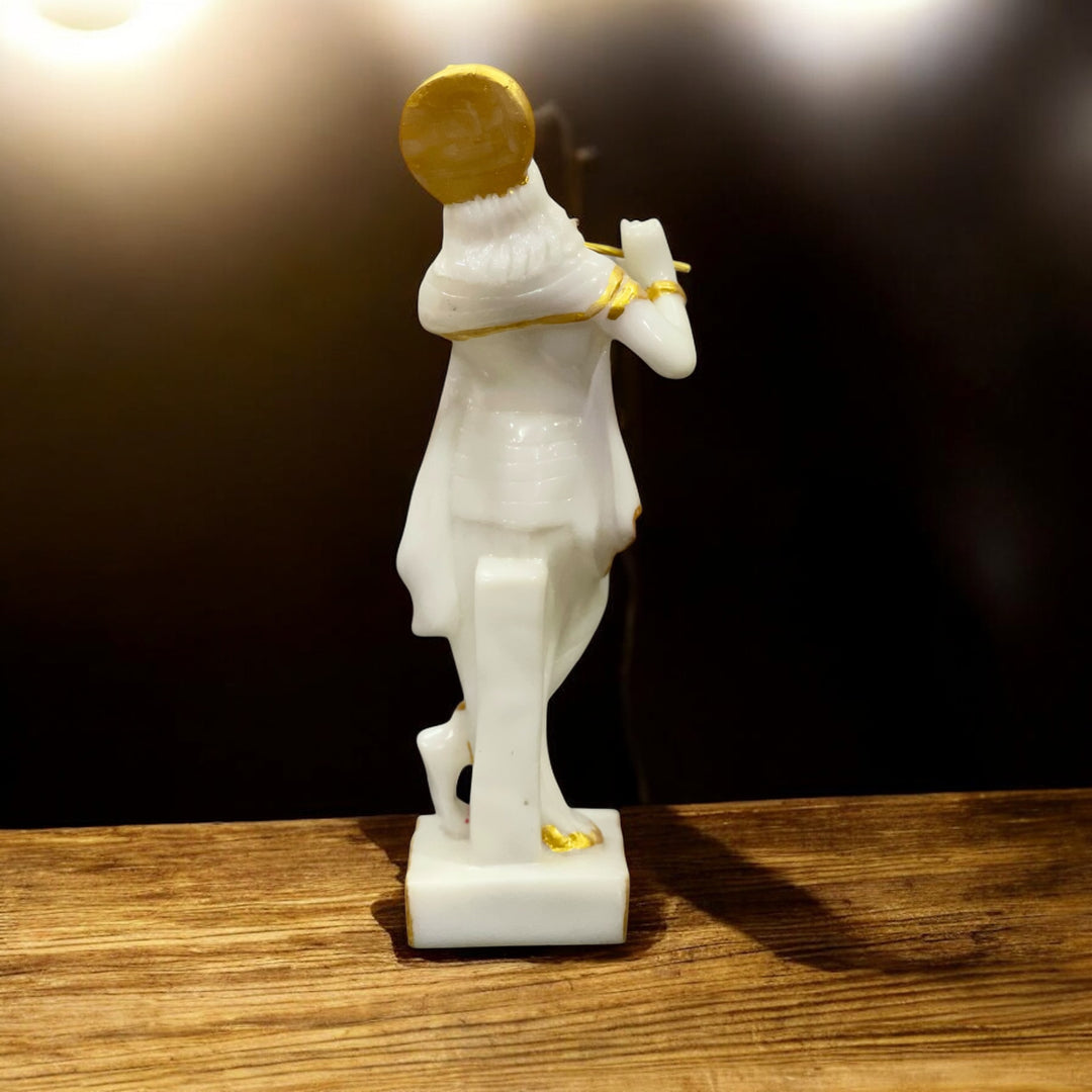 Standing Krishan Golden Idol Marble Look Murti Statue Height- 16 inches. 1.5 ft