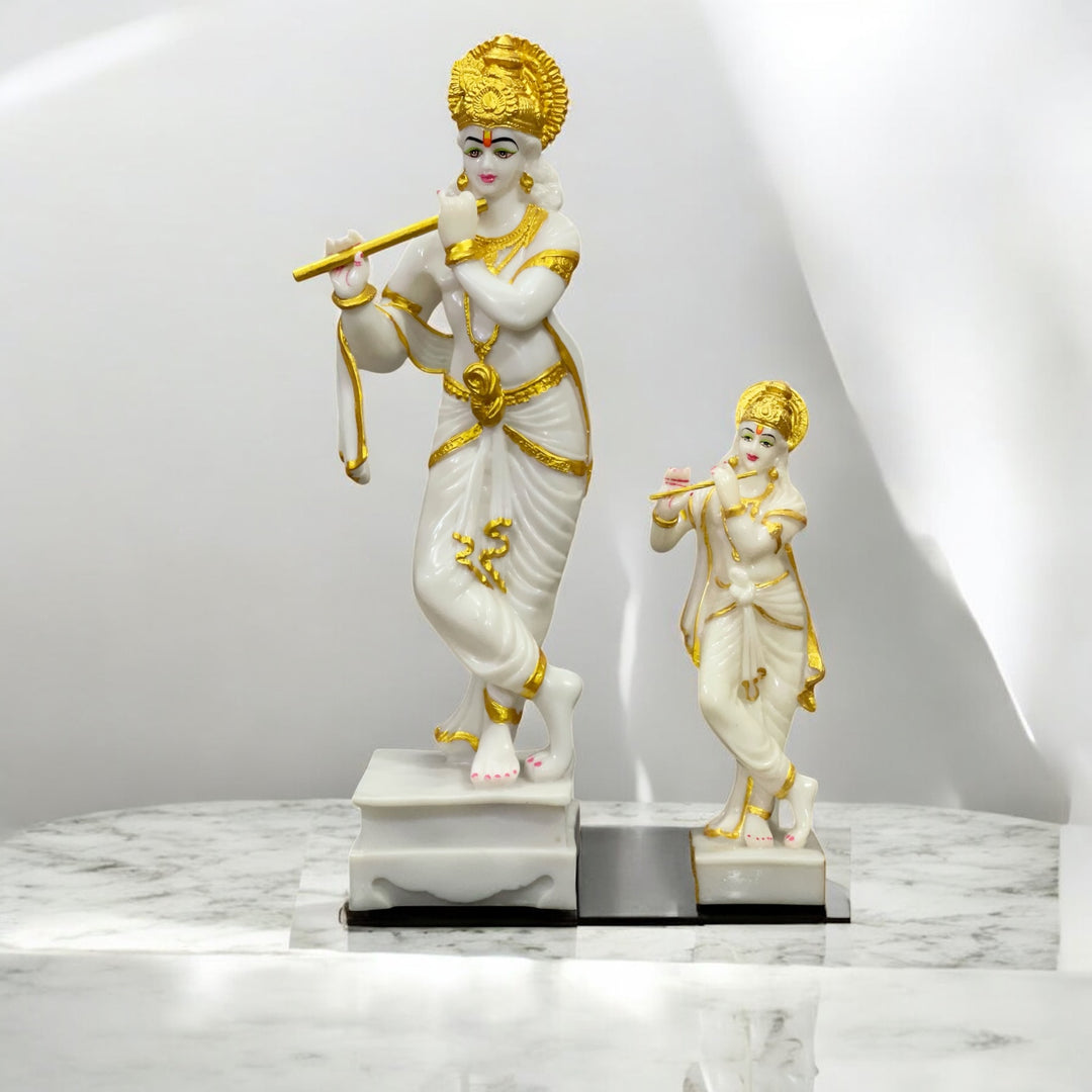 Standing Krishan Golden Idol Marble Look Murti Statue Height- 16 inches. 1.5 ft