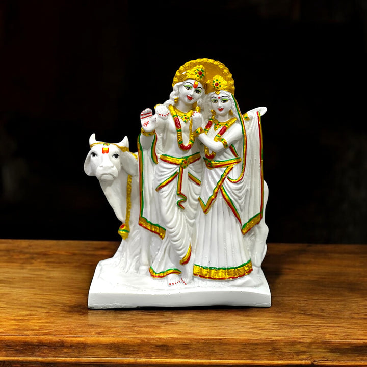 Lord Radha Krishan with Cow Look Marble Idol Home decor Height -27 cm