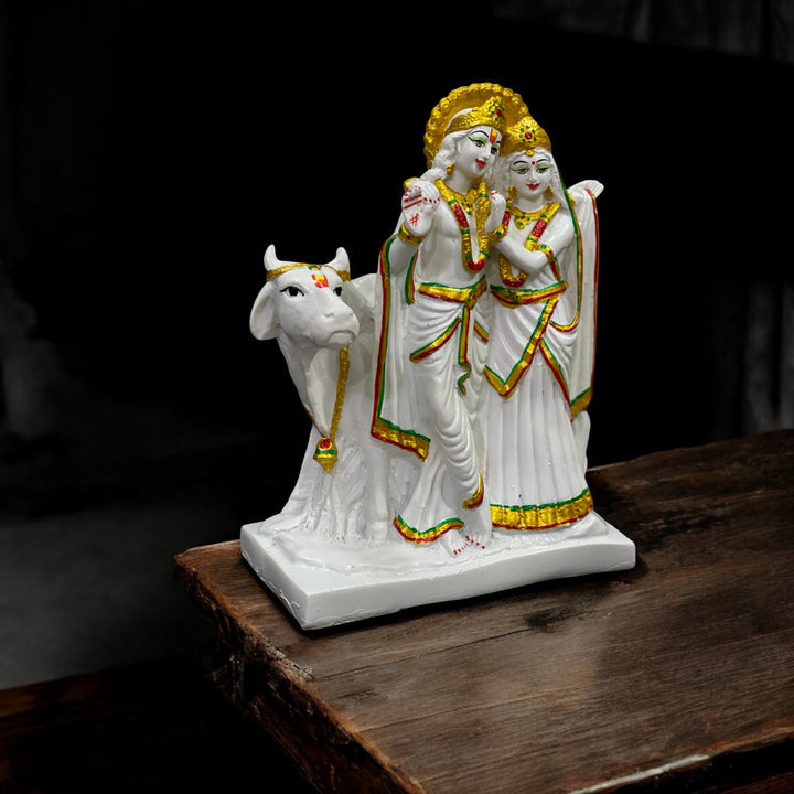 Lord Radha Krishan with Cow Look Marble Idol Home decor Height -27 cm