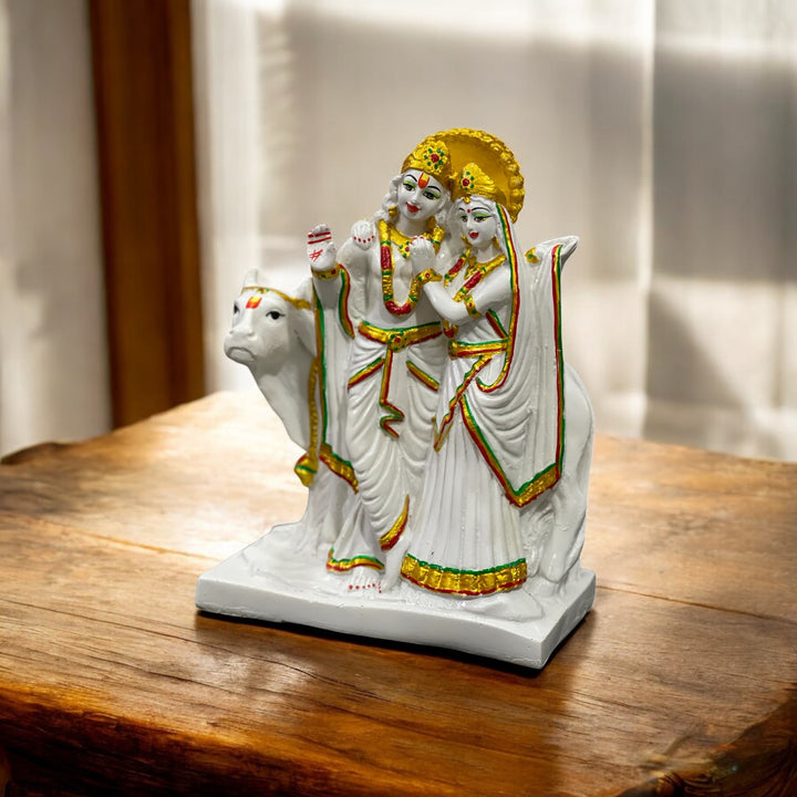 Lord Radha Krishan with Cow Look Marble Idol Home decor Height -27 cm