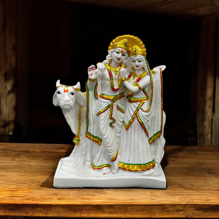 Lord Radha Krishan with Cow Look Marble Idol Home decor Height -27 cm