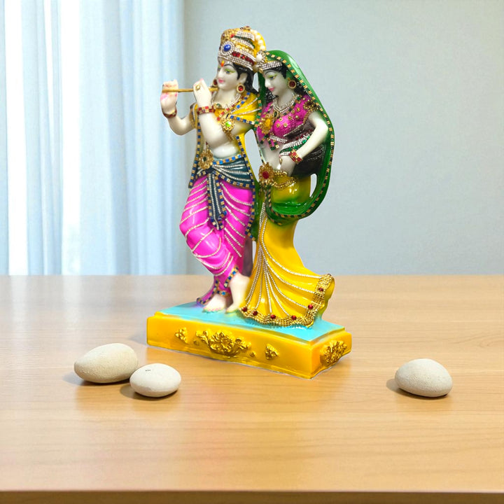 Lord Radha Krishna Marble Look Statue Colourful With Decorative Radha idol for Home Pooja Gift Home Decoration Height  16 inches