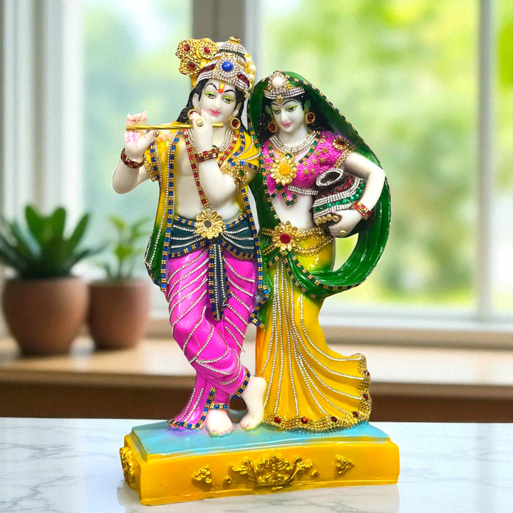 Lord Radha Krishna Marble Look Statue Colourful With Decorative Radha idol for Home Pooja Gift Home Decoration Height  16 inches