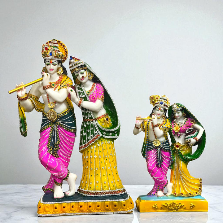 Lord Radha Krishna Marble Look Statue Colourful With Decorative Radha idol for Home Pooja Gift Home Decoration Height  16 inches