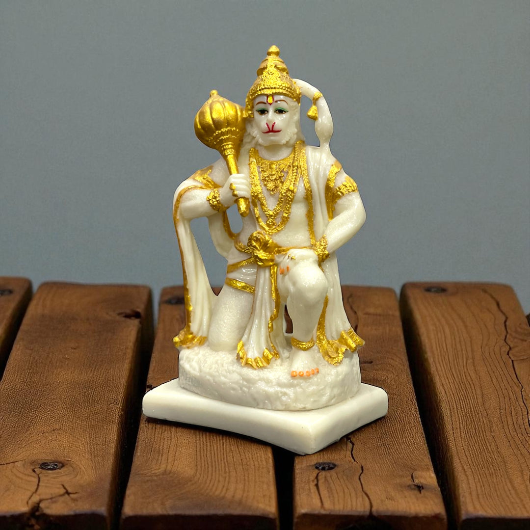 Sitting Lord Hanuman Marble Statue , Bajrang Bali – H 21 cm
