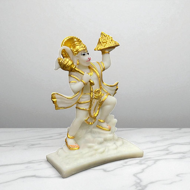 Hanuman With Parvat Marble Idol ,H- 21.5 cm