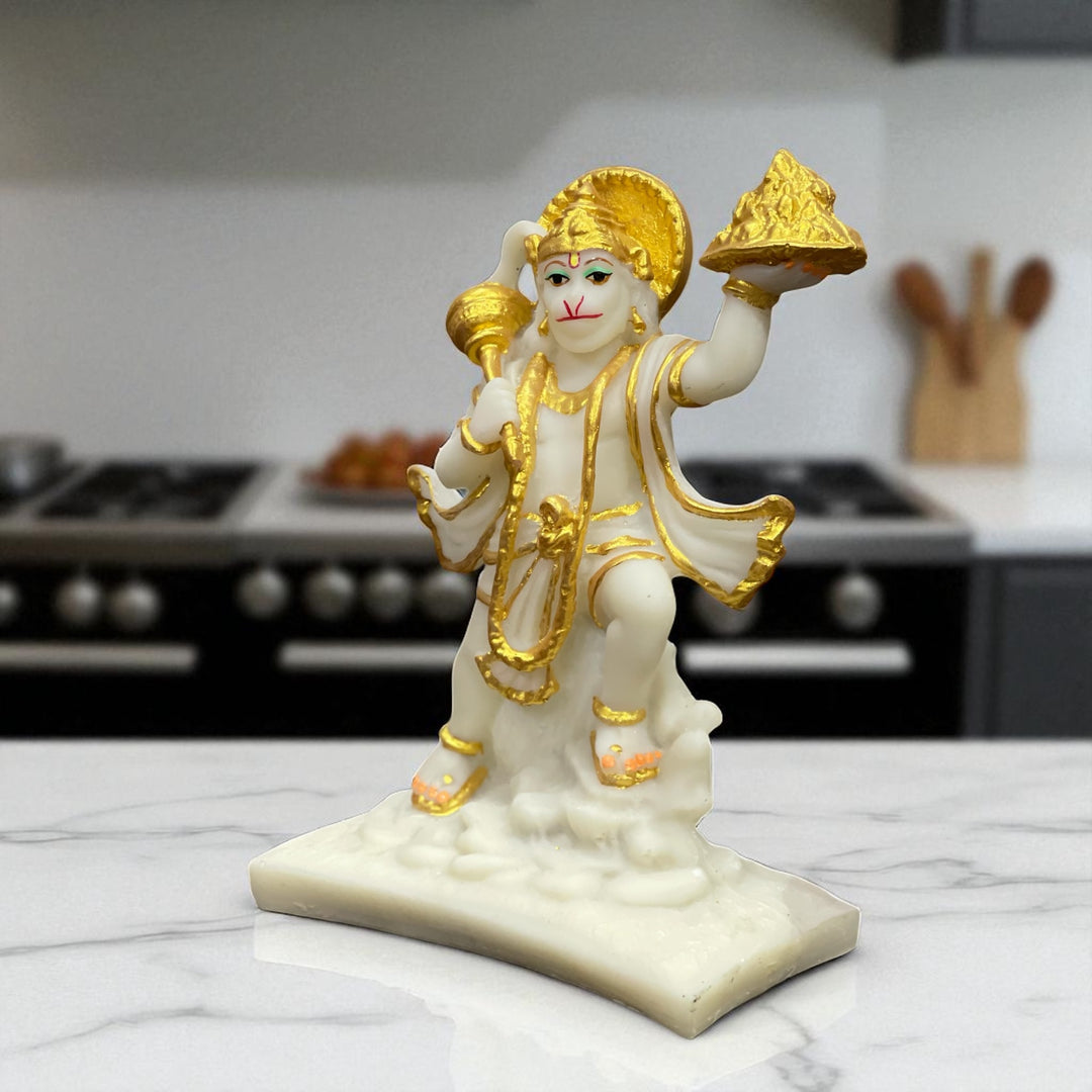 Hanuman With Parvat Marble Idol ,H- 21.5 cm