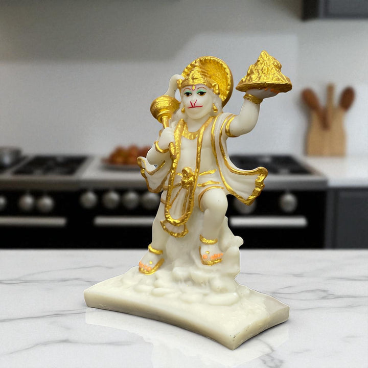 Hanuman With Parvat Marble Idol ,H- 21.5 cm