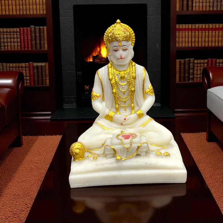 Dhayan Mudra Lord Hanuman Marble Look Murti Idol Statue Height 10 inches