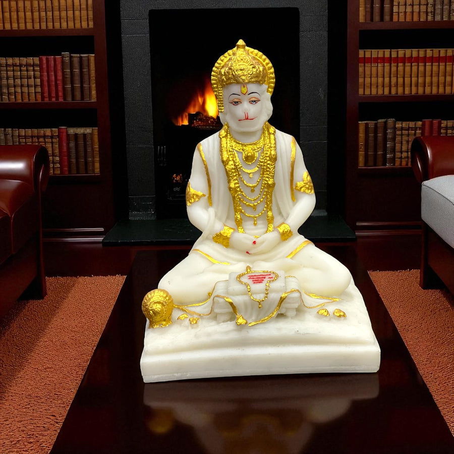 Dhayan Mudra Lord Hanuman Marble Look Murti Idol Statue Height 10 inches