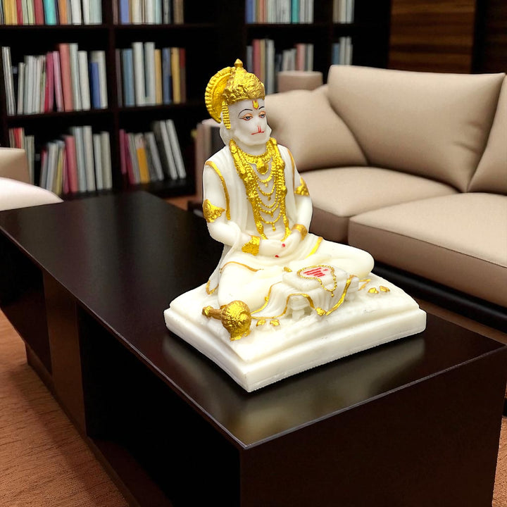 Dhayan Mudra Lord Hanuman Marble Look Murti Idol Best for Home and Office