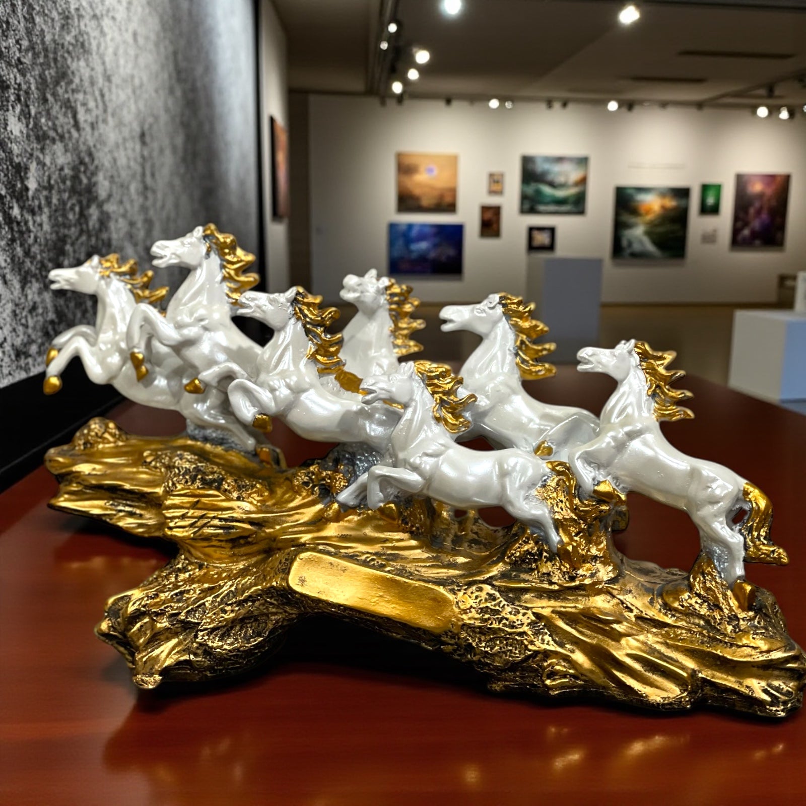 Premium Resin Seven Running Horses Figurine – 10 Inch Running