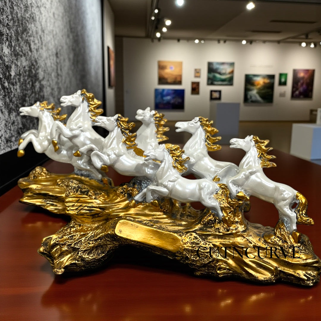 Resin Seven Running Victory Horses Statue The Majestic Seven Horses (Height 10 inches)