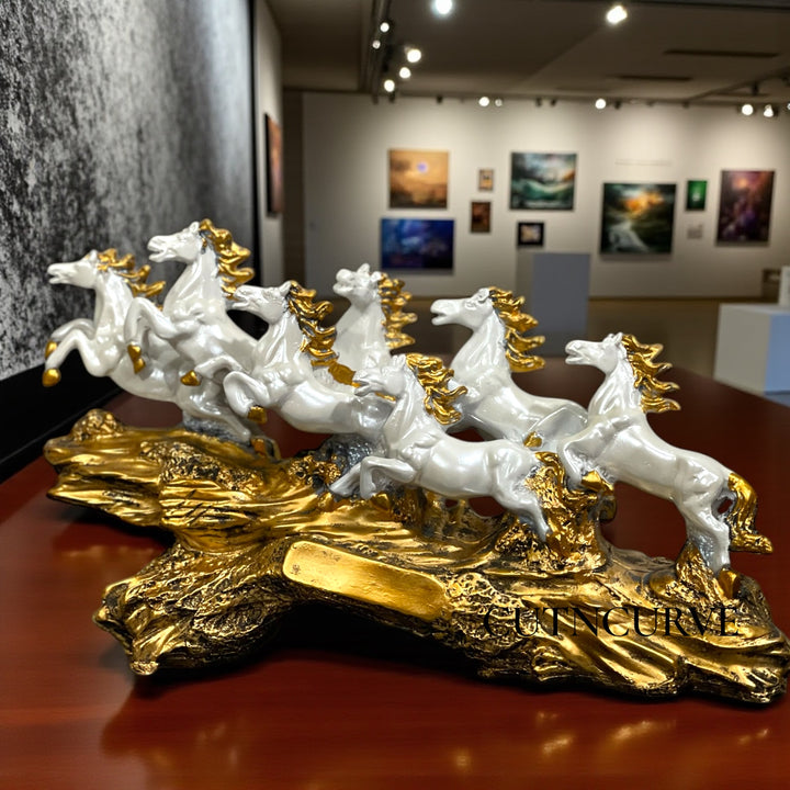 Resin Seven Running Victory Horses Statue The Majestic Seven Horses (Height 10 inches)