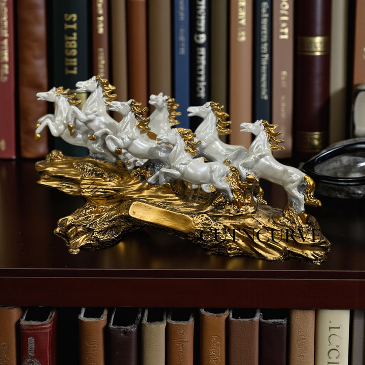 Resin Seven Running Victory Horses Statue The Majestic Seven Horses (Height 10 inches)