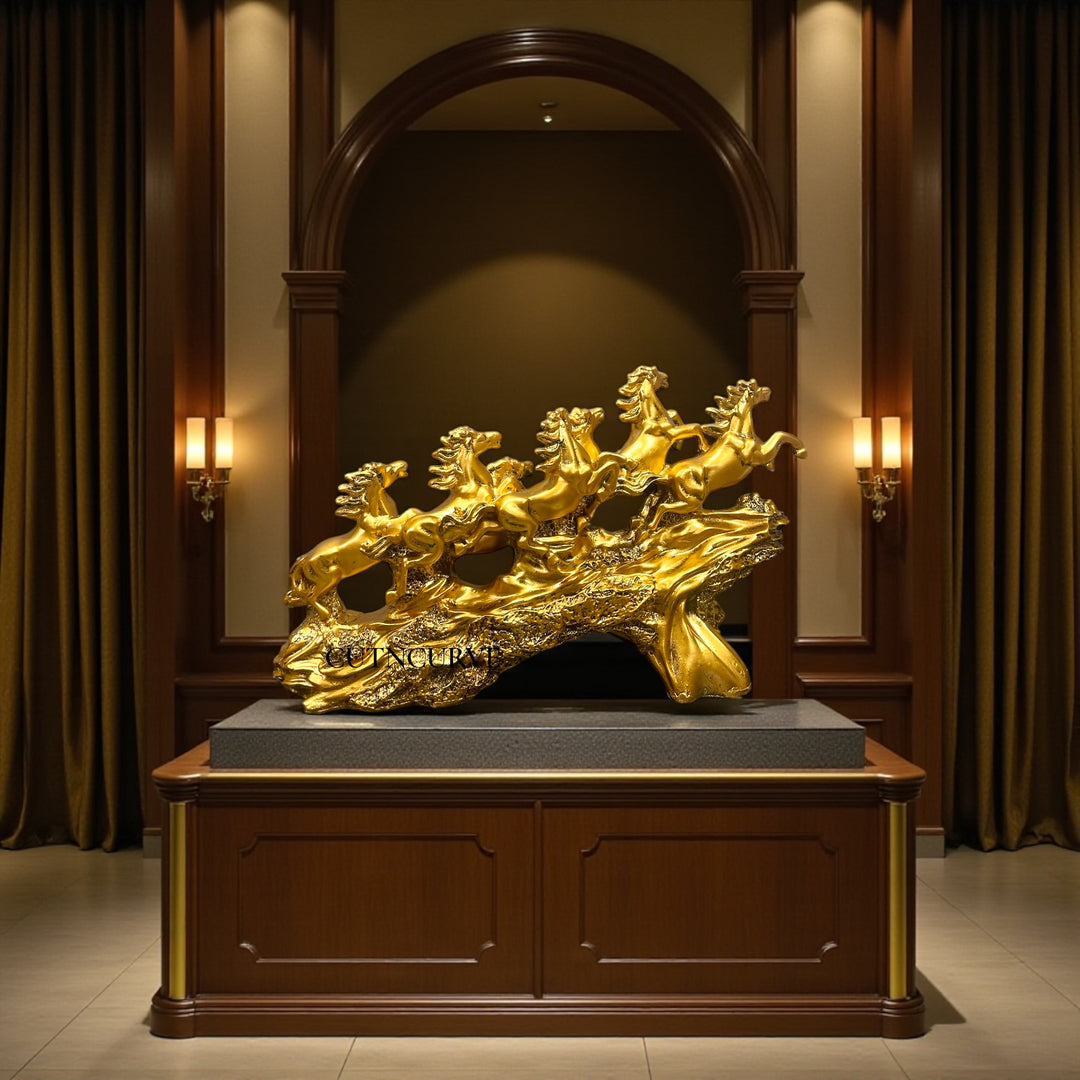 Resin 7 Running Horses Showpiece Statue The Majestic Seven Horses (Height 10 inches)