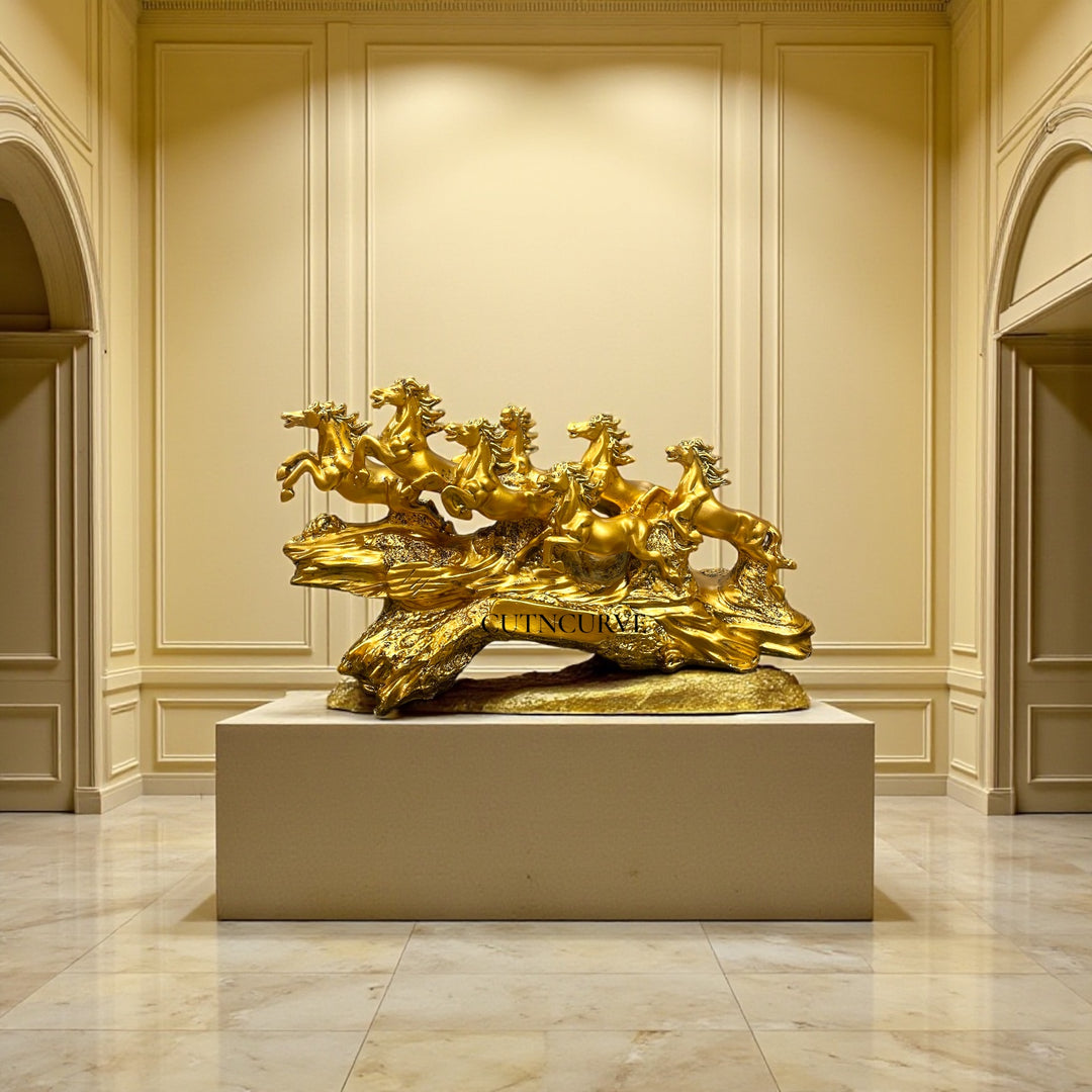 Resin 7 Running Horses Showpiece Statue The Majestic Seven Horses (Height 10 inches)