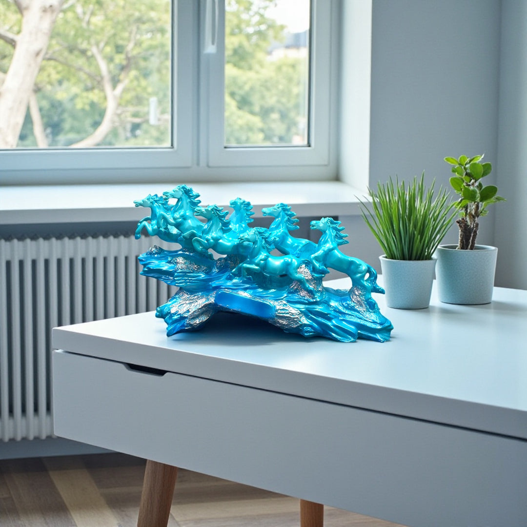 7 Running Horses Showpiece Statue The Majestic Resin Seven Running Horses Statue(Height 10 inches)