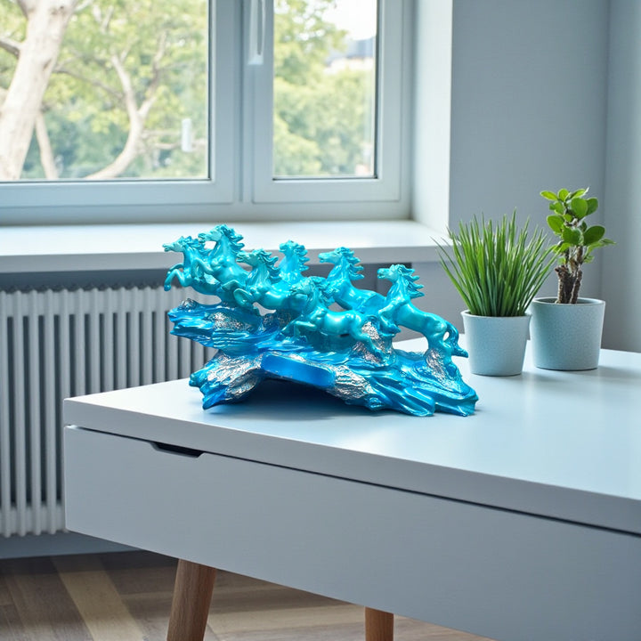 7 Running Horses Showpiece Statue The Majestic Resin Seven Running Horses Statue(Height 10 inches)